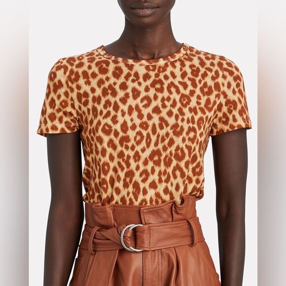 A.L.C. Bambina Leopard Print Short Sleeve Crewneck T-Shirt Brown Sz Small - Picture 1 of 10